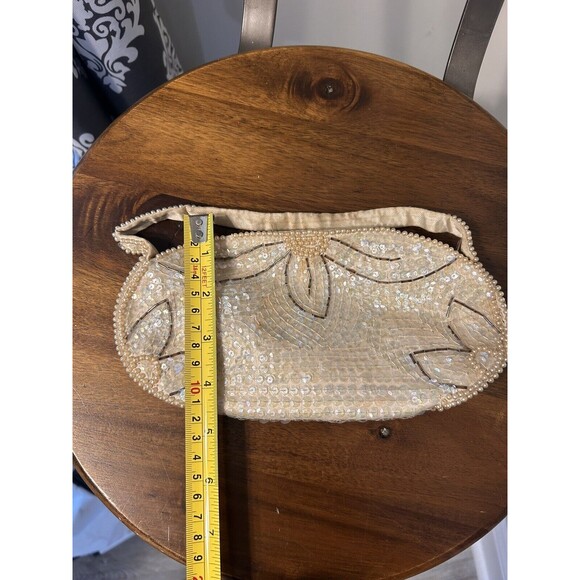 Vintage Sequin Beaded Pearl Clutch Bag Made In Japan Zipper Cocktail Formal - Picture 3 of 6